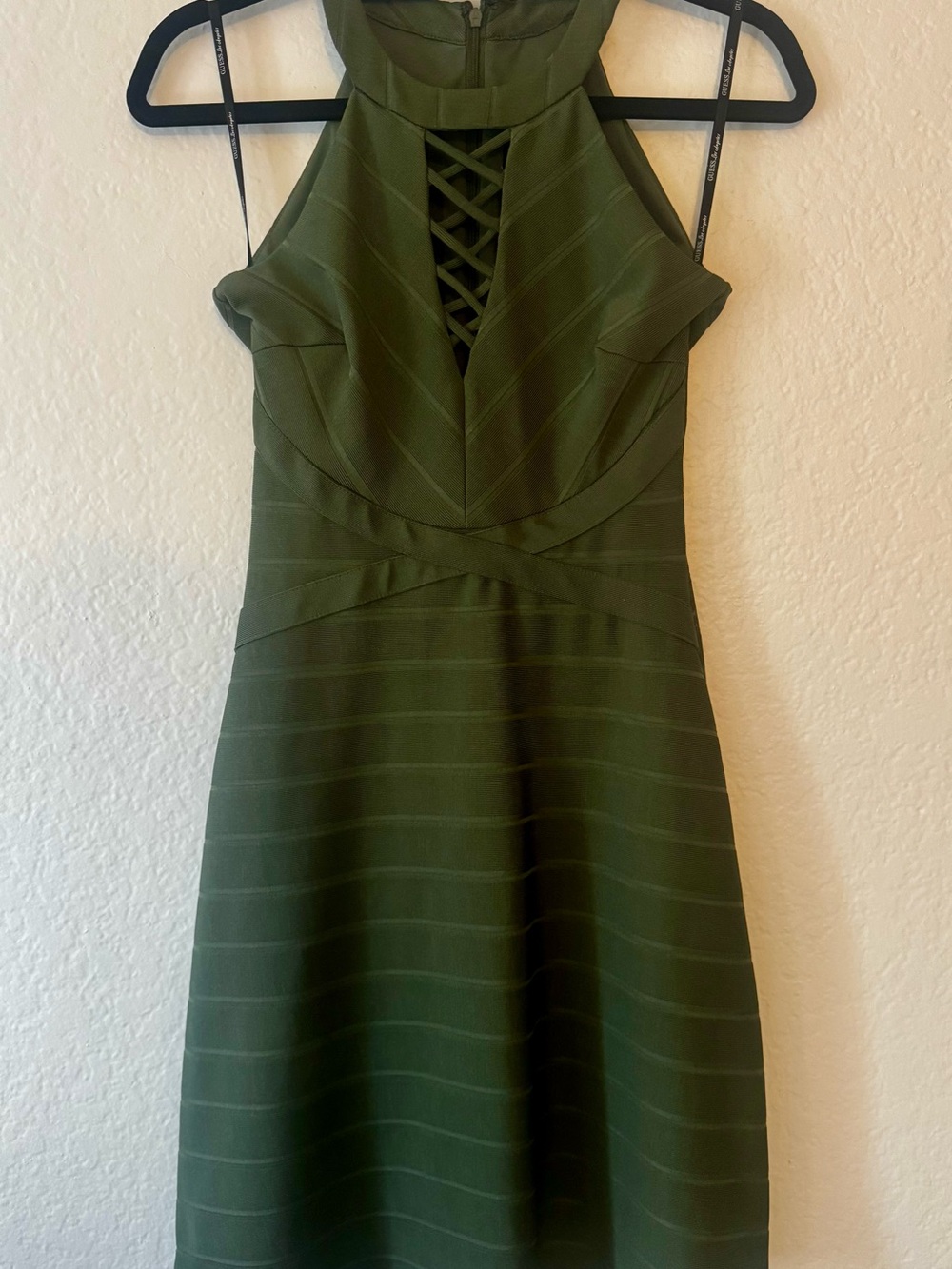 Guess Olive Green Strapless Halter A-Line Dress